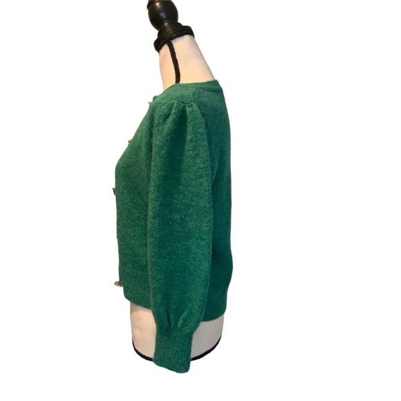 Zara Green Sweater Cardigan with flower gems - Picture 4 of 12